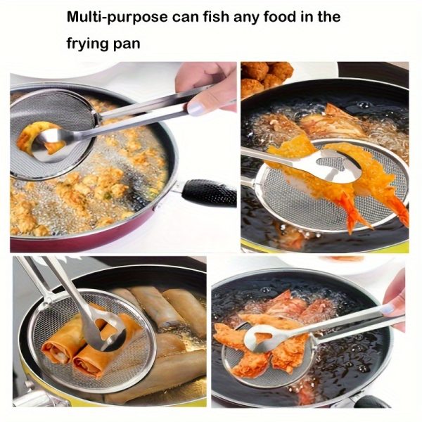 Stainless Steel Strainer Spoon & Tongs – High-Temperature Resistant Frying Tool for Lifting, Draining & Serving - Image 5