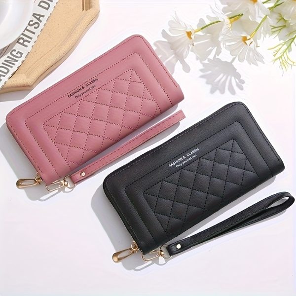 Women’s Quilted PVC Clutch Wallet – Elegant Long Evening Bag with Zipper Closure & Large Capacity – Solid Colour Purse with Polyester Lining for Urban & Party Style - Image 8