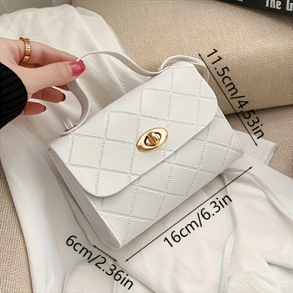 Women’s Quilted Crossbody Bag with Adjustable Strap & Twist Lock – Elegant Solid Colour Shoulder Purse with Gold Hardware – Casual & Formal Handbag in Black, Red, Pink, Brown, White - Image 4