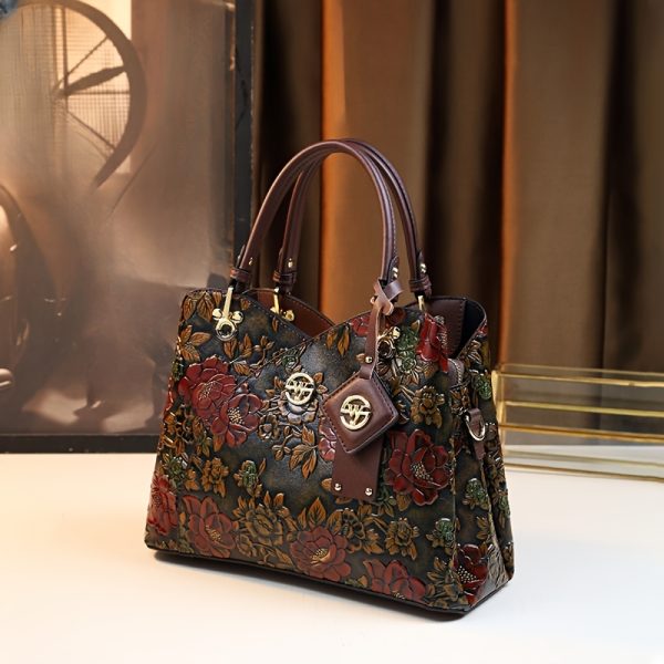 Elegant Floral Hand-Painted Handbag for Women – Autumn/Winter Tote with Zipper Closure – Stylish Purse for Mums & Everyday Use - Image 2