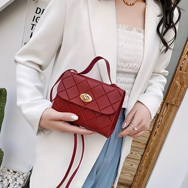 Women’s Quilted Crossbody Bag with Adjustable Strap & Twist Lock – Elegant Solid Colour Shoulder Purse with Gold Hardware – Casual & Formal Handbag in Black, Red, Pink, Brown, White - Image 14