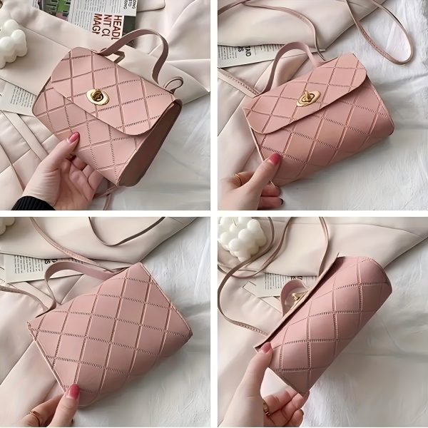 Women’s Quilted Crossbody Bag with Adjustable Strap & Twist Lock – Elegant Solid Colour Shoulder Purse with Gold Hardware – Casual & Formal Handbag in Black, Red, Pink, Brown, White - Image 2