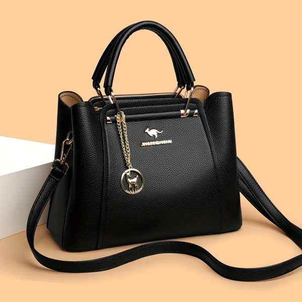 Women’s Stylish Black Handbag with Gold-Tone Hardware – Elegant Lightweight Designer Bag with Detachable Shoulder Strap for Everyday Use - Image 9