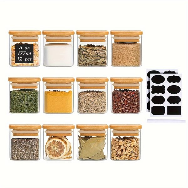 12pcs Square Glass Spice Jar Set with Bamboo Lids – Airtight & Reusable Seasoning Containers for Kitchen Storage - Image 5