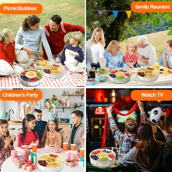 Rotating Snack Organizer Tray with Lid & Handle – Large Multi-Compartment Food Platter for Fruits, Veggies, Sweets – Safe Food-Grade Plastic Serving Tray for Parties & Picnics - Image 9