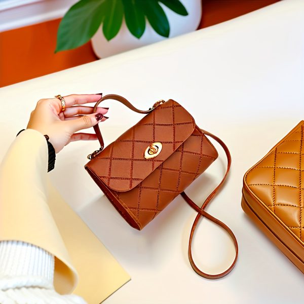 Women’s Quilted Crossbody Bag with Adjustable Strap & Twist Lock – Elegant Solid Colour Shoulder Purse with Gold Hardware – Casual & Formal Handbag in Black, Red, Pink, Brown, White - Image 9