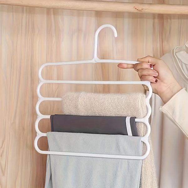 5-Tier White Plastic Hanger Organiser – Space-Saving Closet Rack for Pants, Skirts, Scarves & More - Image 2
