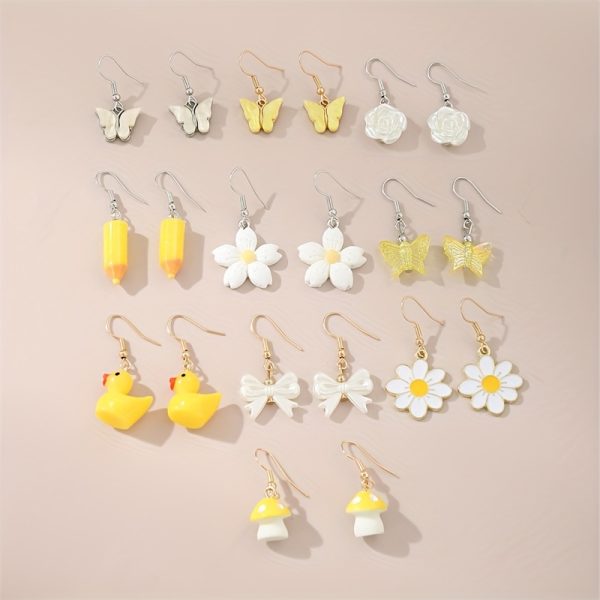20-Piece Drop & Dangle Earrings Set for Women – Handmade Acrylic Charms with Tassels – Assorted Candy-Coloured Flowers, Hearts, Butterflies, Ducks & More – Fun & Youthful Jewellery for Ages 15+ - Image 13