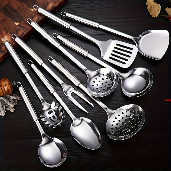 9pcs Stainless Steel Kitchen Utensil Set – Rust-Resistant Cooking & Serving Tools with Ergonomic Handles - Image 3