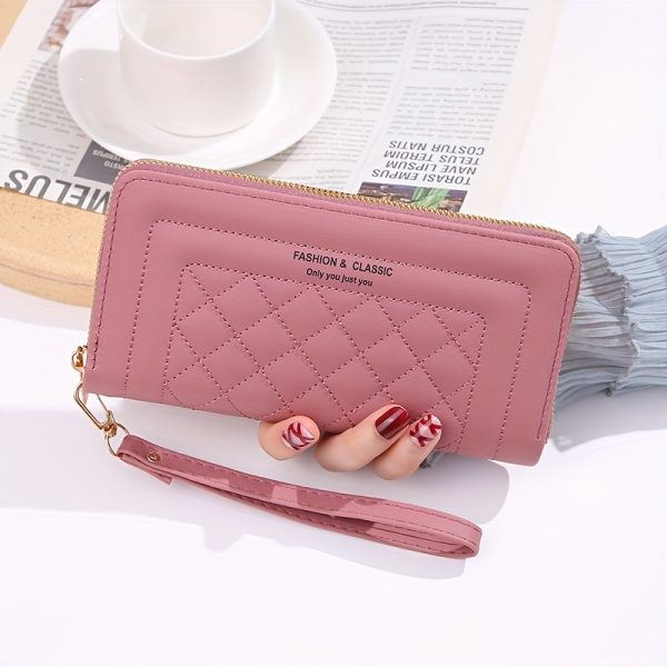 Women’s Quilted PVC Clutch Wallet – Elegant Long Evening Bag with Zipper Closure & Large Capacity – Solid Colour Purse with Polyester Lining for Urban & Party Style - Image 5