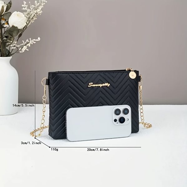 Chic Quilted Crossbody Bag for Women – White/Black Shoulder Purse with Gold Metal Accents, Detachable Chain Strap & Zipper Closure – Lightweight, Durable Travel Handbag - Image 3