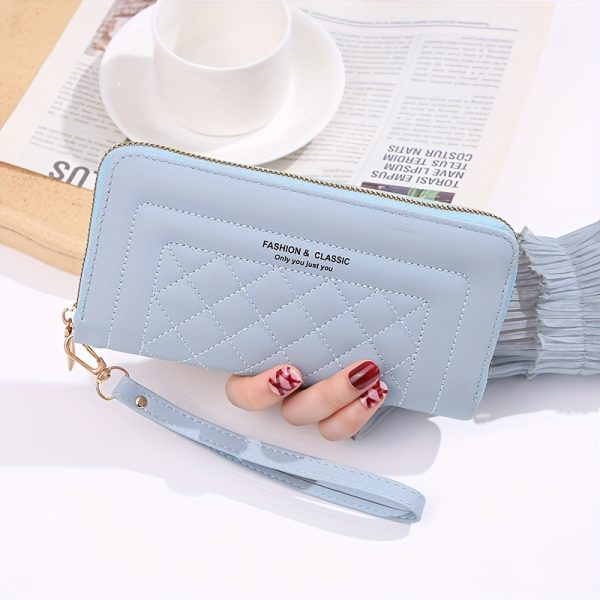 Women’s Quilted PVC Clutch Wallet – Elegant Long Evening Bag with Zipper Closure & Large Capacity – Solid Colour Purse with Polyester Lining for Urban & Party Style - Image 7
