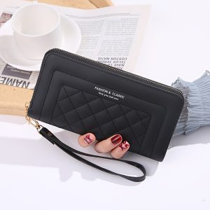 Women’s Quilted PVC Clutch Wallet – Elegant Long Evening Bag with Zipper Closure & Large Capacity – Solid Colour Purse with Polyester Lining for Urban & Party Style