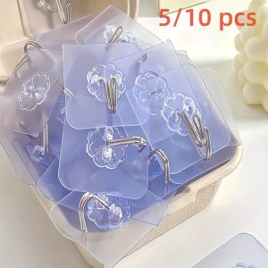 5/10pcs Acrylic Kitchen Utensil Hooks, No-Drill Wall-Mounted Organizer for Cooking Tools