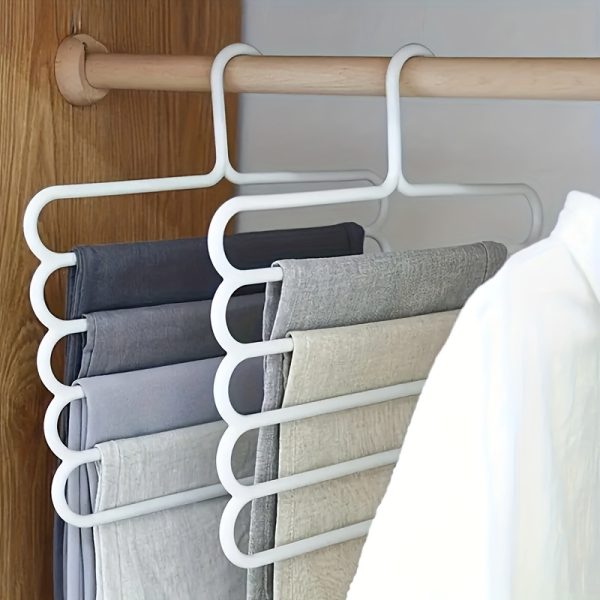 5-Tier White Plastic Hanger Organiser – Space-Saving Closet Rack for Pants, Skirts, Scarves & More - Image 5