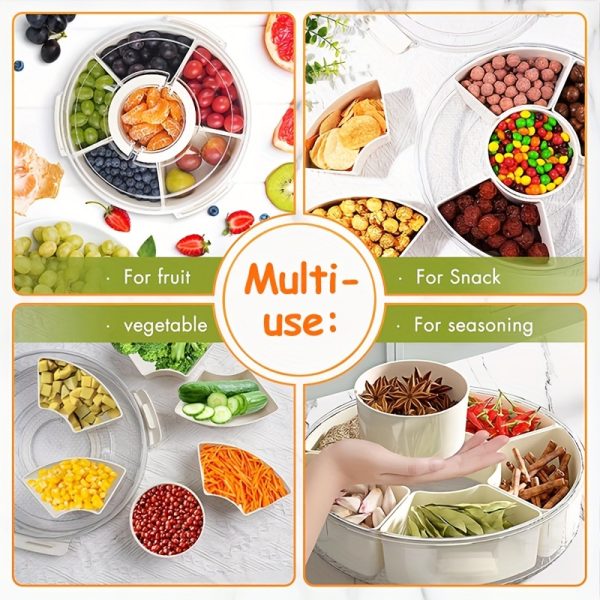 Rotating Snack Organizer Tray with Lid & Handle – Large Multi-Compartment Food Platter for Fruits, Veggies, Sweets – Safe Food-Grade Plastic Serving Tray for Parties & Picnics - Image 7