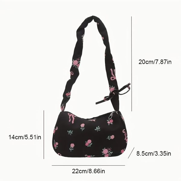 Floral Print Mini Shoulder Bag for Women – Lightweight Polyester Crossbody with Bow Strap & Zipper Closure – Cute Travel Purse for Daily Essentials - Image 4