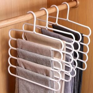 5-Tier White Plastic Hanger Organiser – Space-Saving Closet Rack for Pants, Skirts, Scarves & More