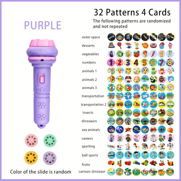 32-Pattern Projection Flashlight Toy with 4 Cards – Educational Puzzle Torch for Kids – Animal, Dinosaur, Vehicle & Space Themes – Fun Winter Bedtime Learning Gift - Image 3