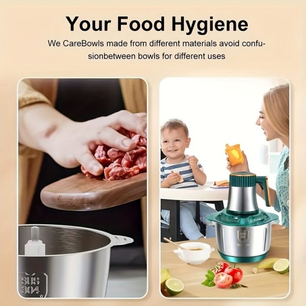 5L Electric Food Chopper & Meat Grinder – Stainless Steel Food Processor with 5-Speed Control & 6 Steel Blades – Quick Meat Mincer & Vegetable Cutter for Home, Baby Food, Garlic, Onion & Salad Prep - Image 7