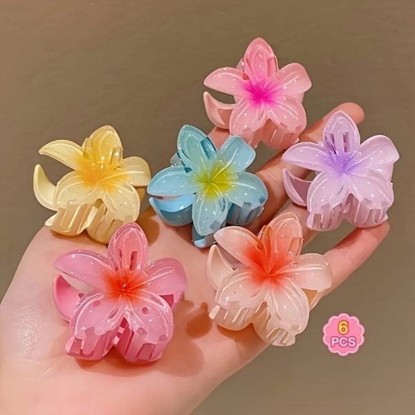 6pcs Colourful Hibiscus Flower Hair Clips – Tropical Floral Claw Clips for Women & Girls, Summer Beach Accessories - Image 6