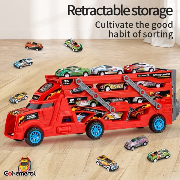 EOHEMERAL Firefighter Catapult Track Car – Foldable Transforming Storage Vehicle with 8 Mini Cars – Multi-Functional Toy Truck for Kids, Ideal Birthday & Holiday Gift - Image 5