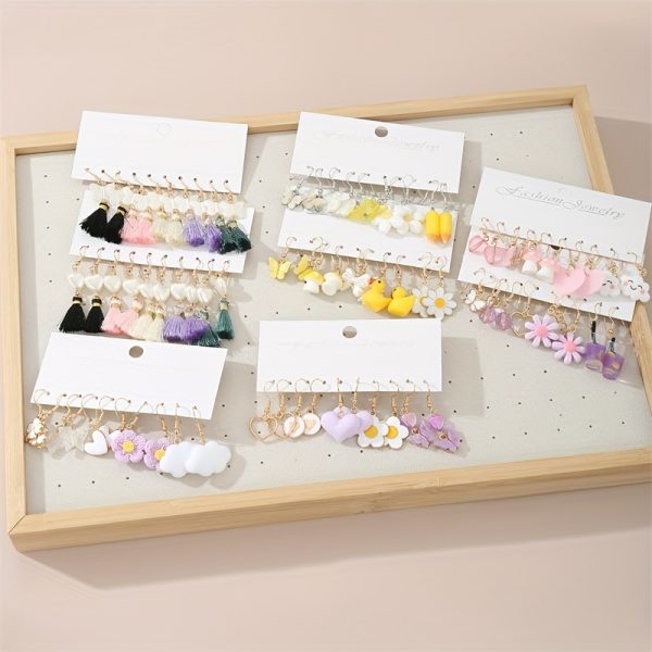 20-Piece Drop & Dangle Earrings Set for Women – Handmade Acrylic Charms with Tassels – Assorted Candy-Coloured Flowers, Hearts, Butterflies, Ducks & More – Fun & Youthful Jewellery for Ages 15+ - Image 2