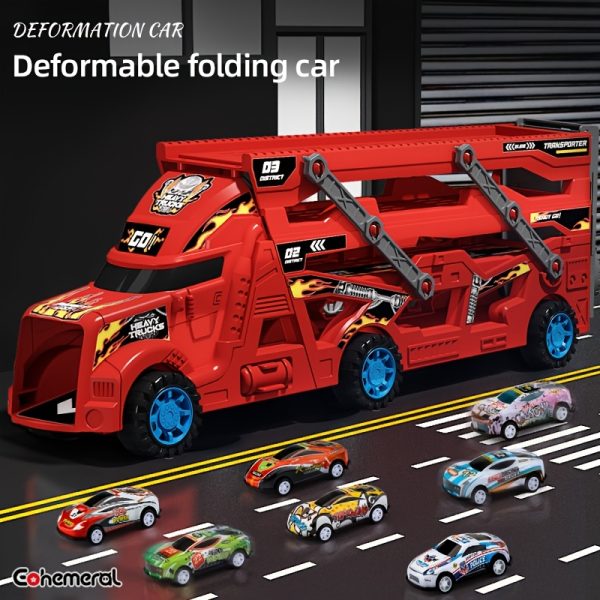 EOHEMERAL Firefighter Catapult Track Car – Foldable Transforming Storage Vehicle with 8 Mini Cars – Multi-Functional Toy Truck for Kids, Ideal Birthday & Holiday Gift - Image 4