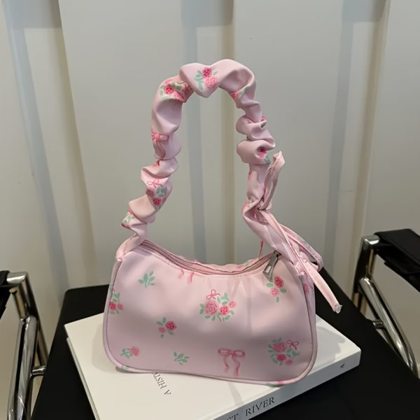 Floral Print Mini Shoulder Bag for Women – Lightweight Polyester Crossbody with Bow Strap & Zipper Closure – Cute Travel Purse for Daily Essentials - Image 7