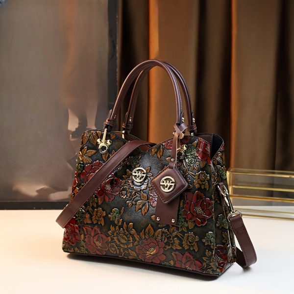 Elegant Floral Hand-Painted Handbag for Women – Autumn/Winter Tote with Zipper Closure – Stylish Purse for Mums & Everyday Use - Image 8