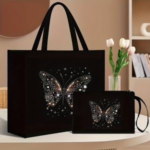 Durable Fabric Shoulder Bag for Women – Butterfly Print Handbag with Magnetic Closure, Ideal for Work, Travel & Everyday Use