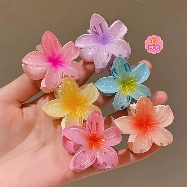 6pcs Colourful Hibiscus Flower Hair Clips – Tropical Floral Claw Clips for Women & Girls, Summer Beach Accessories - Image 7