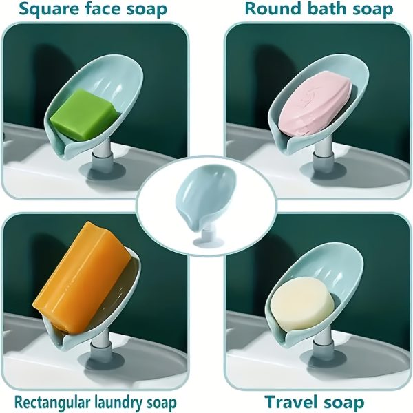 Wall-Mounted Leaf Design Soap Holder with Suction Cup – Drainage Tray, No-Drill Installation, No Water Accumulation - Image 2