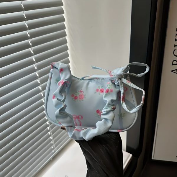Floral Print Mini Shoulder Bag for Women – Lightweight Polyester Crossbody with Bow Strap & Zipper Closure – Cute Travel Purse for Daily Essentials - Image 8