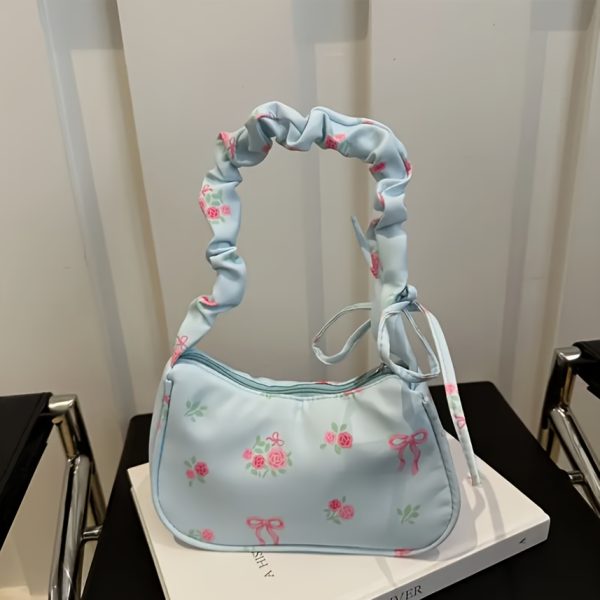 Floral Print Mini Shoulder Bag for Women – Lightweight Polyester Crossbody with Bow Strap & Zipper Closure – Cute Travel Purse for Daily Essentials - Image 9