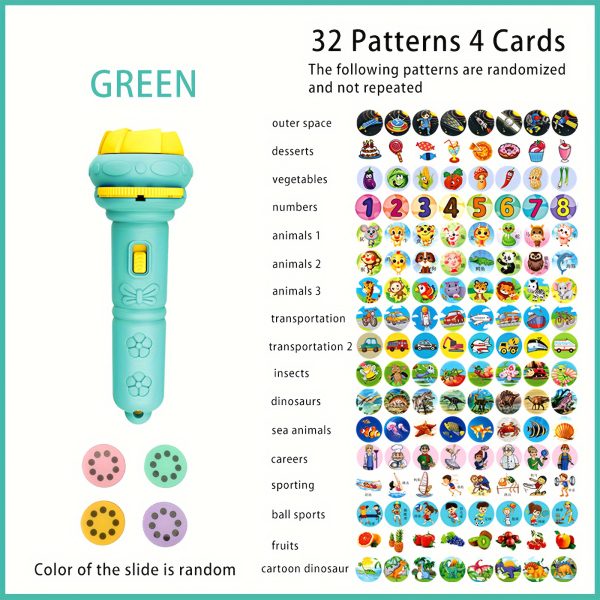 32-Pattern Projection Flashlight Toy with 4 Cards – Educational Puzzle Torch for Kids – Animal, Dinosaur, Vehicle & Space Themes – Fun Winter Bedtime Learning Gift - Image 9