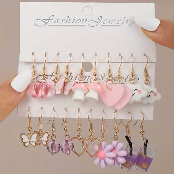 20-Piece Drop & Dangle Earrings Set for Women – Handmade Acrylic Charms with Tassels – Assorted Candy-Coloured Flowers, Hearts, Butterflies, Ducks & More – Fun & Youthful Jewellery for Ages 15+