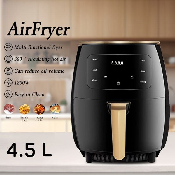 4.5L Large Capacity Air Fryer – Touch Control, 360° Balanced Heating, Oil-Free Automatic Cooking – Sleek Black & Gold French Fry Maker for Healthy Home Meals - Image 3