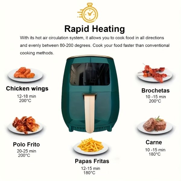 4.5L Large Capacity Air Fryer – Touch Control, 360° Balanced Heating, Oil-Free Automatic Cooking – Sleek Black & Gold French Fry Maker for Healthy Home Meals - Image 9