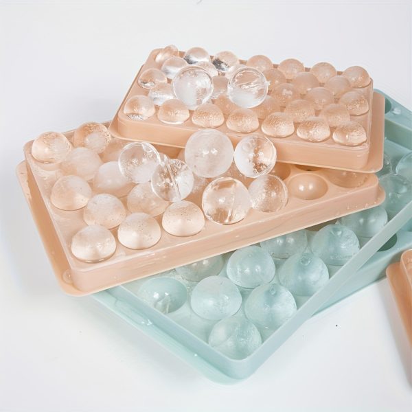 1pc Round Ice Cube Tray Mould – Plastic Sphere Ice Maker for Freezer in Pink & Light Blue – Multifunctional Kitchen Tool - Image 2