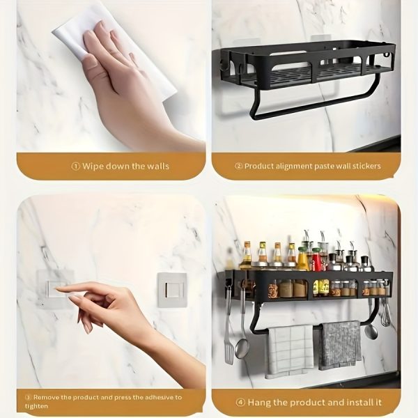Easy-Install No-Drill Kitchen Storage Rack with Hooks – Wall-Mounted Multifunctional Organiser for Utensils, Towels & More - Image 12