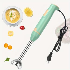 Handheld Immersion Blender with Stainless Steel Head – Includes 800ml Chopping Bowl & 600ml Smoothie Cup – Ergonomic Stick Blender for Smoothies, Purees, Soups – EU Plug, Durable Kitchen Appliance