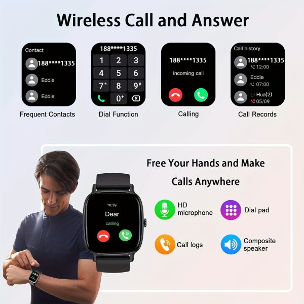 4.7cm HD TFT Screen Smartwatch – Wireless Calling, Fitness & Sleep Tracker, Sports Modes, Sedentary Alerts – Smart Watch with Realtek8763EWE Chip, USB Charging, Android & iOS Compatible - Image 8