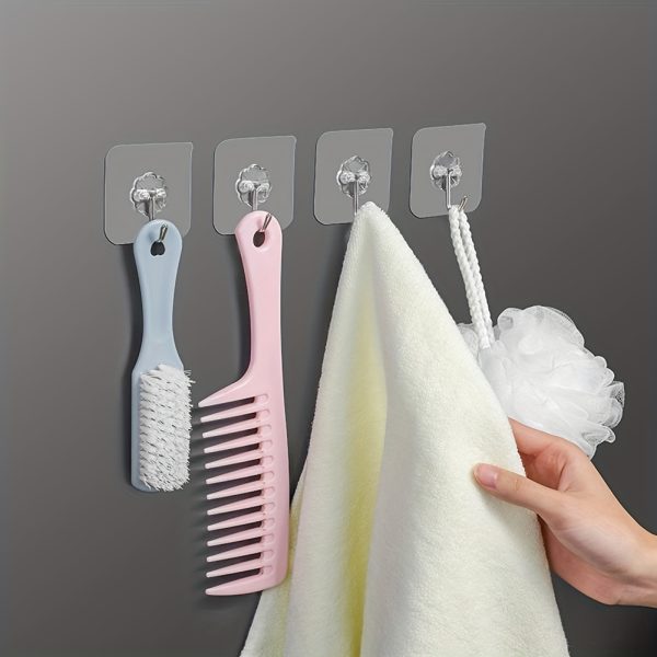10pcs Transparent Wall Hooks – Strong Suction Cup Adhesive Hooks for Multi-Purpose Use – Reusable & Waterproof - Image 3