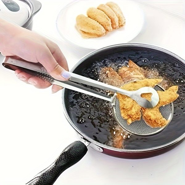 Stainless Steel Strainer Spoon & Tongs – High-Temperature Resistant Frying Tool for Lifting, Draining & Serving - Image 6