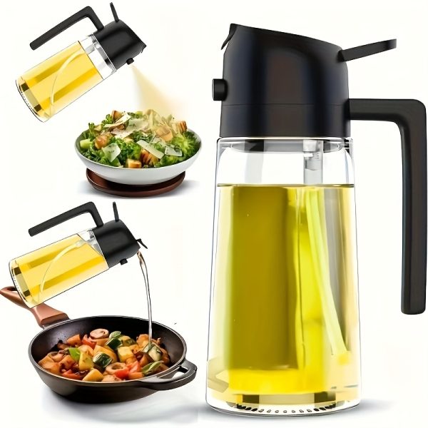 470ml Leak-Proof Oil & Seasoning Bottle with Spray & Pour Functions – Dual-Use Cooking Oil Container for Soy Sauce, Vinegar – Includes 360° Foldable Long Handle Silicone Cup Brush - Image 8