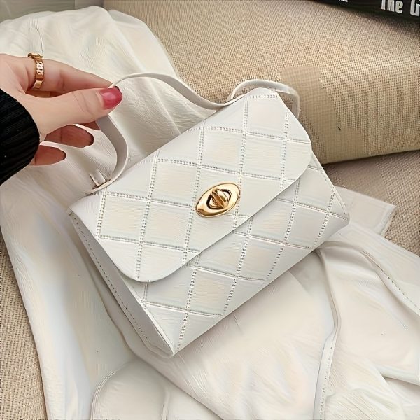 Women’s Quilted Crossbody Bag with Adjustable Strap & Twist Lock – Elegant Solid Colour Shoulder Purse with Gold Hardware – Casual & Formal Handbag in Black, Red, Pink, Brown, White - Image 7
