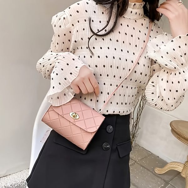 Women’s Quilted Crossbody Bag with Adjustable Strap & Twist Lock – Elegant Solid Colour Shoulder Purse with Gold Hardware – Casual & Formal Handbag in Black, Red, Pink, Brown, White - Image 12