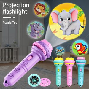 32-Pattern Projection Flashlight Toy with 4 Cards – Educational Puzzle Torch for Kids – Animal, Dinosaur, Vehicle & Space Themes – Fun Winter Bedtime Learning Gift