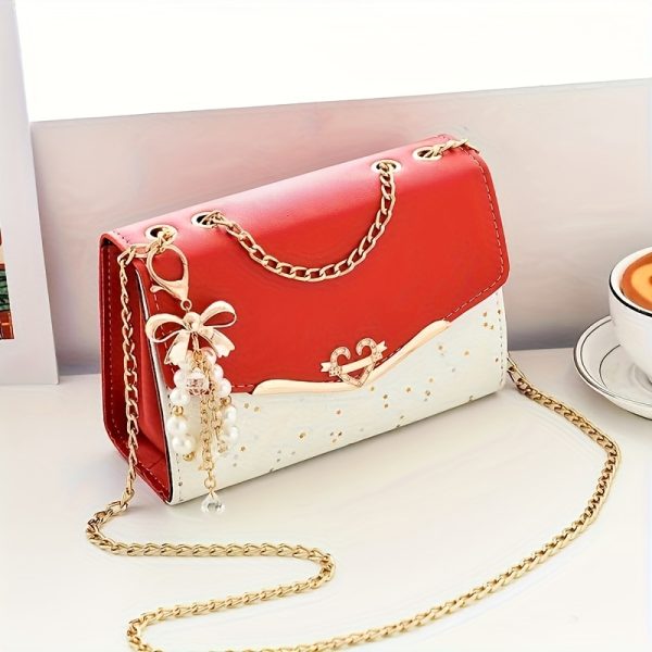 Women’s White Crossbody Bag with Gold Chain Strap & Bow Charm – Lightweight Clutch Purse with Tassel Detail – Ideal Gift for Christmas, Birthdays & Holidays - Image 7